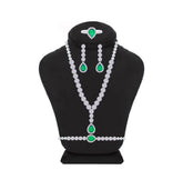 Asfour Creations jewelry Set With Emerald Round & Pear Design Inlaid With Zircon In 925 Sterling Silver-SM0047-WG-8