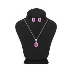 Asfour Creations Jewelry Set With Fuchsia Emerald Design Inlaid With Zircon In 925 Sterling Silver-SM0049-F