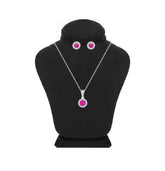 Asfour Creations Jewelry Set With Fuchsia Emerald Design Inlaid With Zircon In 925 Sterling Silver-SM0050-F