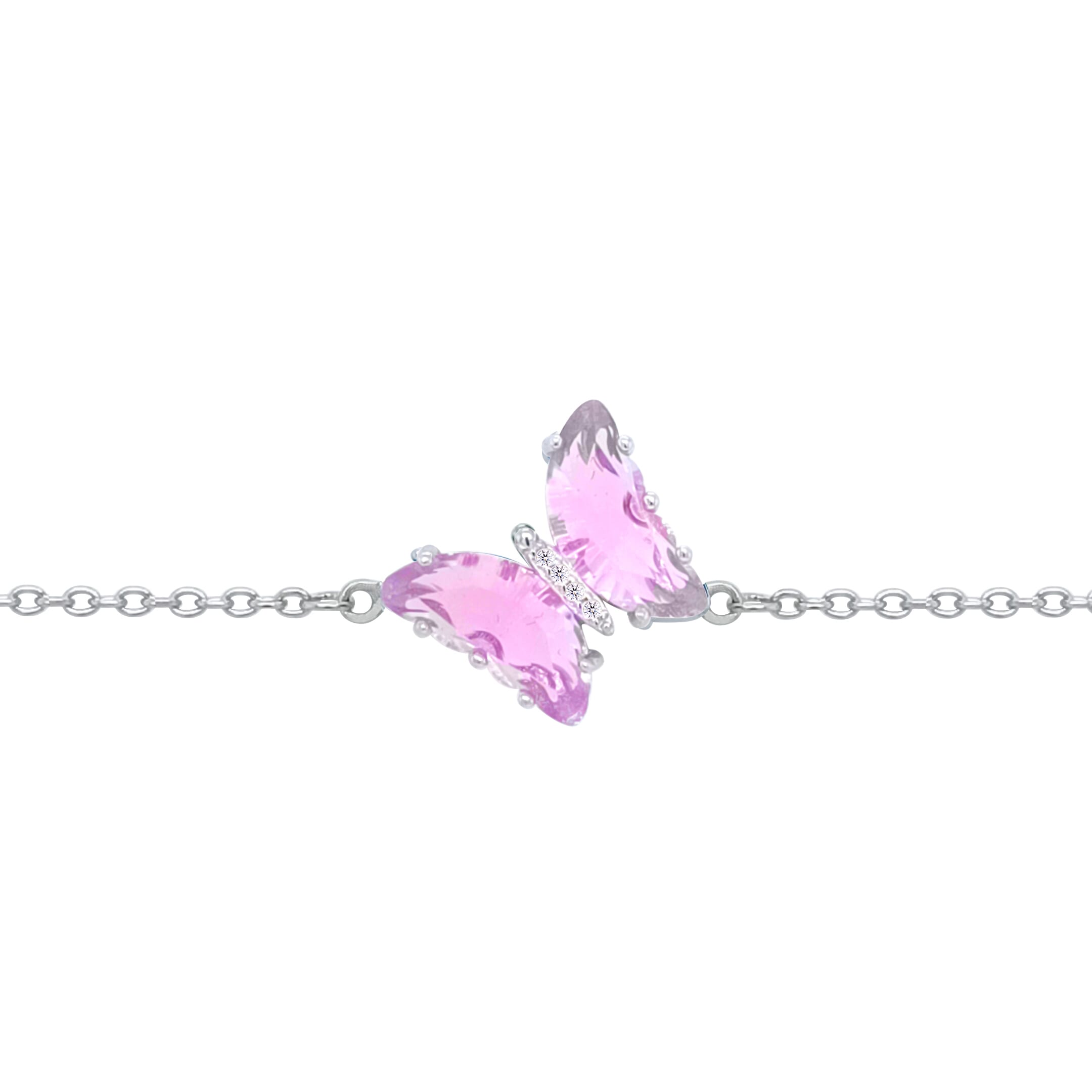 Asfour Creations Chain Bracelet With Rose Butterfly In 925 Sterling Silver-BD0148-O