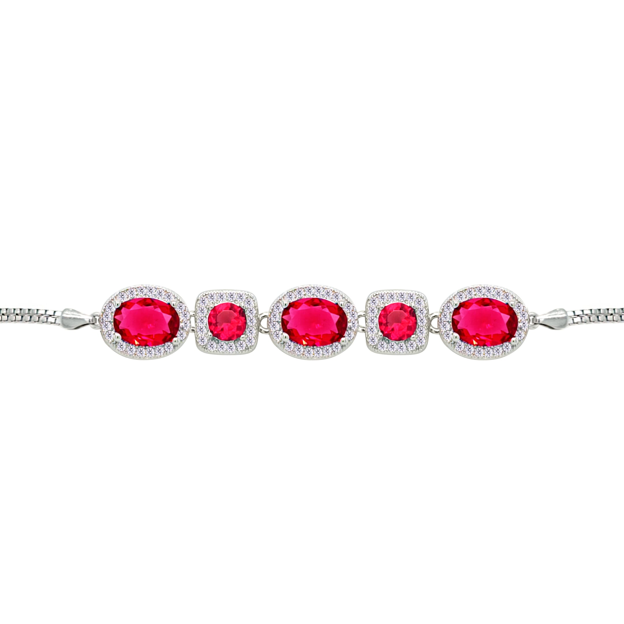 Asfour Crysta lBox Chain Bracelet With Ruby Oval & Square Design In 925 Sterling Silver-BD0244-R