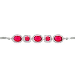 Asfour Crysta lBox Chain Bracelet With Ruby Oval & Square Design In 925 Sterling Silver-BD0244-R