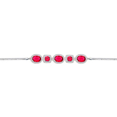 Asfour Crysta lBox Chain Bracelet With Ruby Oval & Square Design In 925 Sterling Silver-BD0244-R