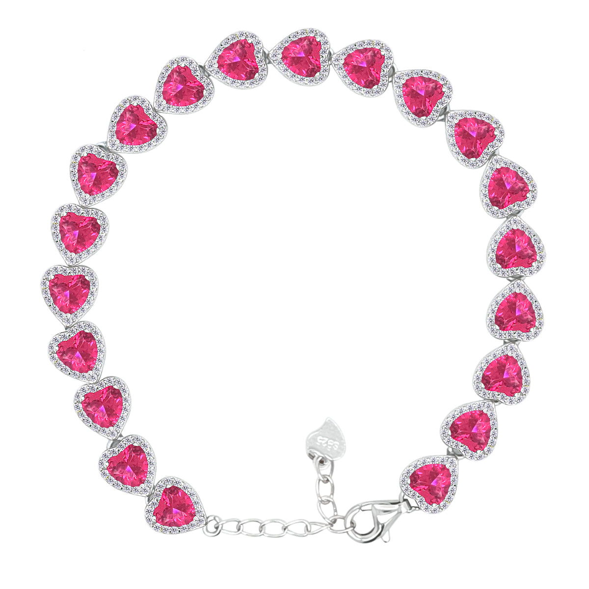 Asfour Creations Tennis Bracelet With Ruby Hearts Design In 925 Sterling Silver-BD0322-R