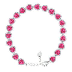 Asfour Creations Tennis Bracelet With Ruby Hearts Design In 925 Sterling Silver-BD0322-R