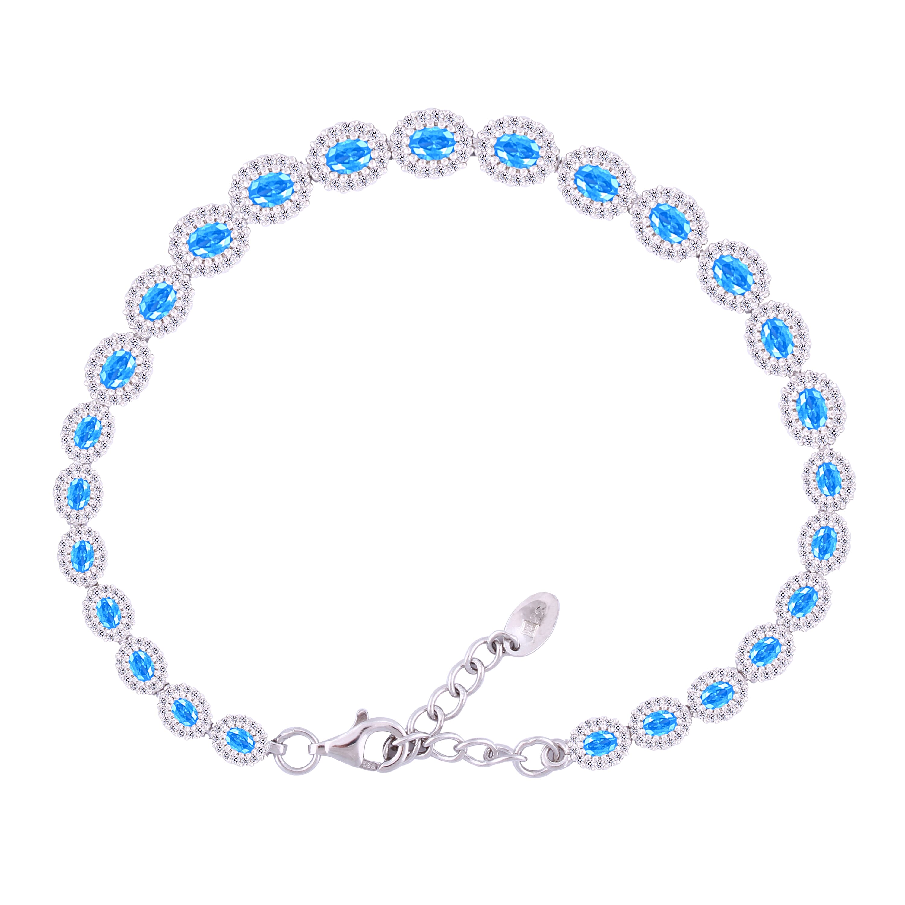 Asfour Creations Tennis Bracelet With Turquoise Pear & Emerald Zircon In 925 Sterling Silver