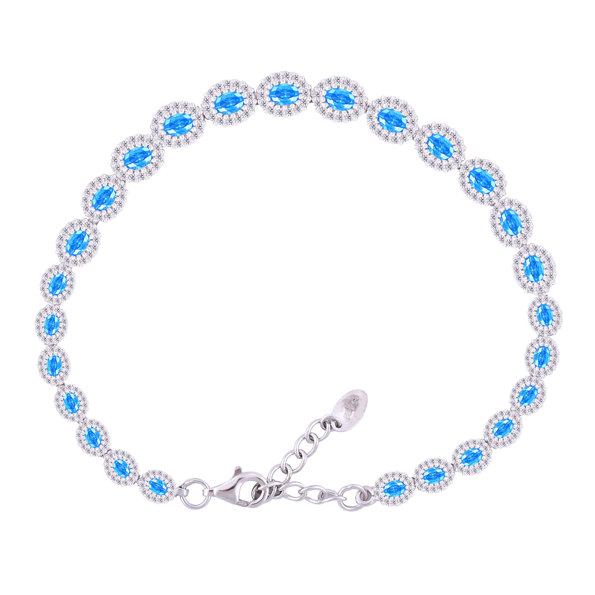 Asfour Creations Tennis Bracelet With Turquoise Pear & Emerald Zircon In 925 Sterling Silver