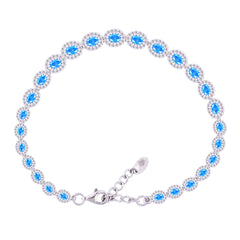 Asfour Creations Tennis Bracelet With Turquoise Pear & Emerald Zircon In 925 Sterling Silver