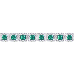 Asfour Creations Tennis Bracelet With Turquoise Pear & Emerald Zircon In 925 Sterling Silver