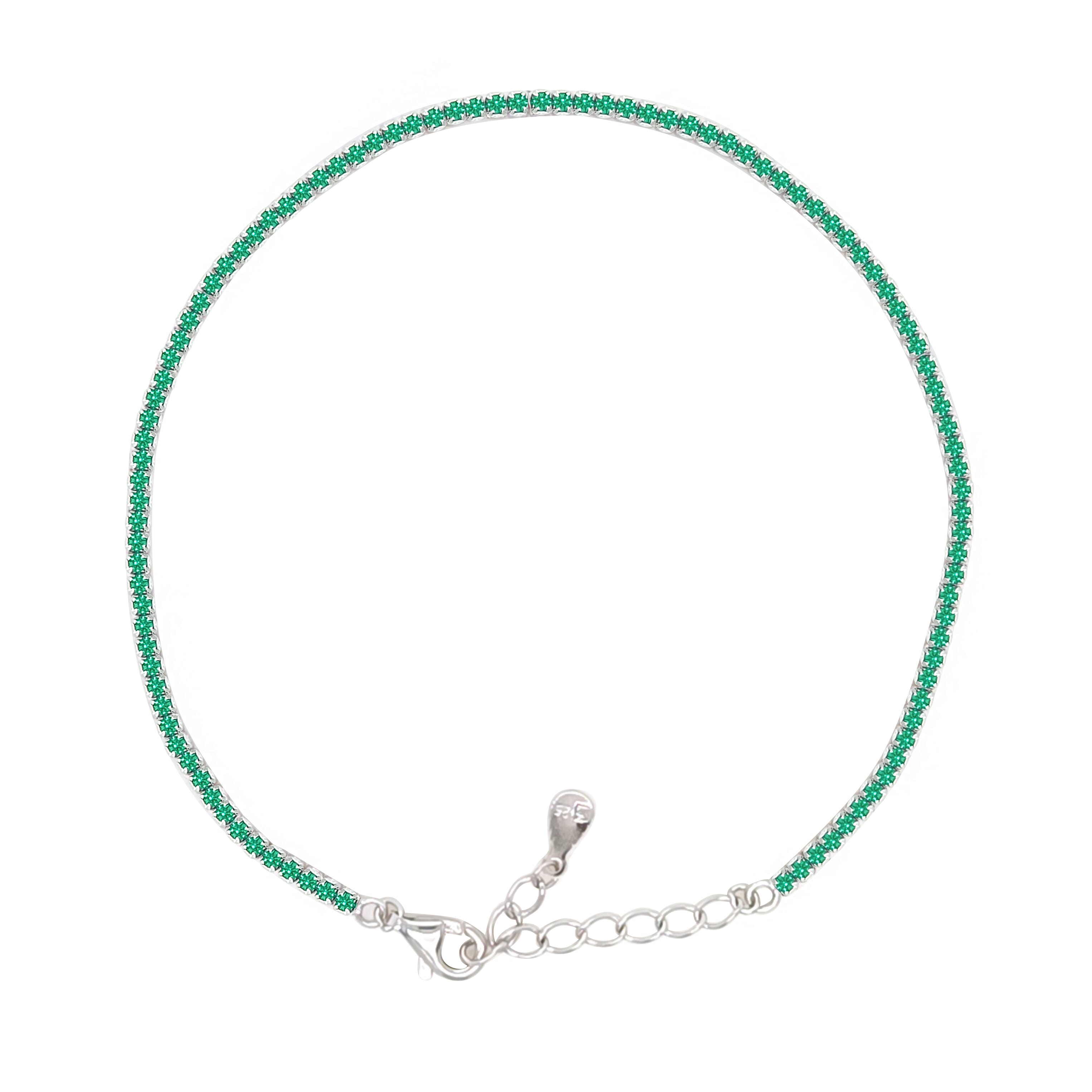 Asfour Creations Tennis Bracelet With Turquoise Pear & Emerald Zircon In 925 Sterling Silver