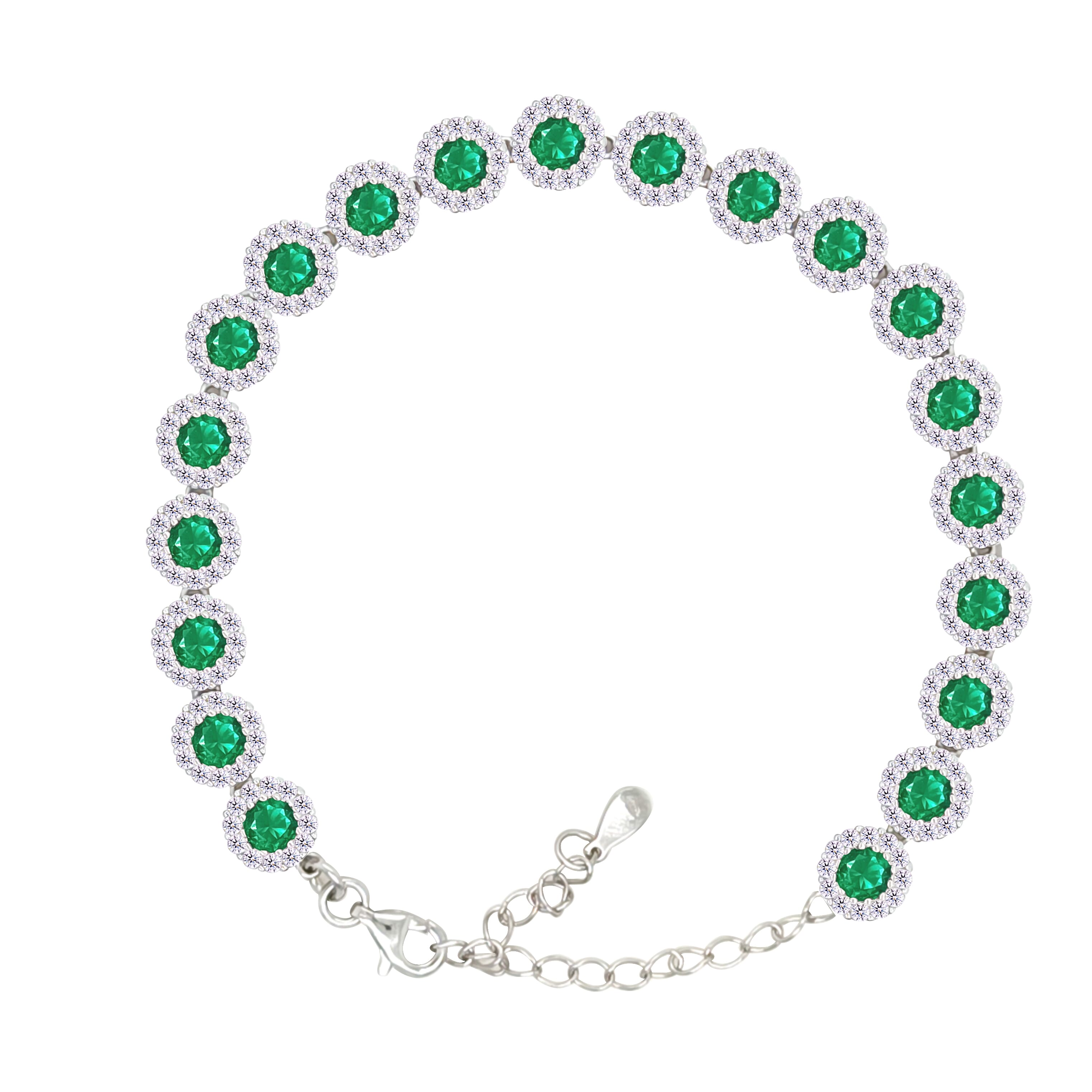 Asfour Creations Tennis Bracelet With Turquoise Pear & Emerald Zircon In 925 Sterling Silver