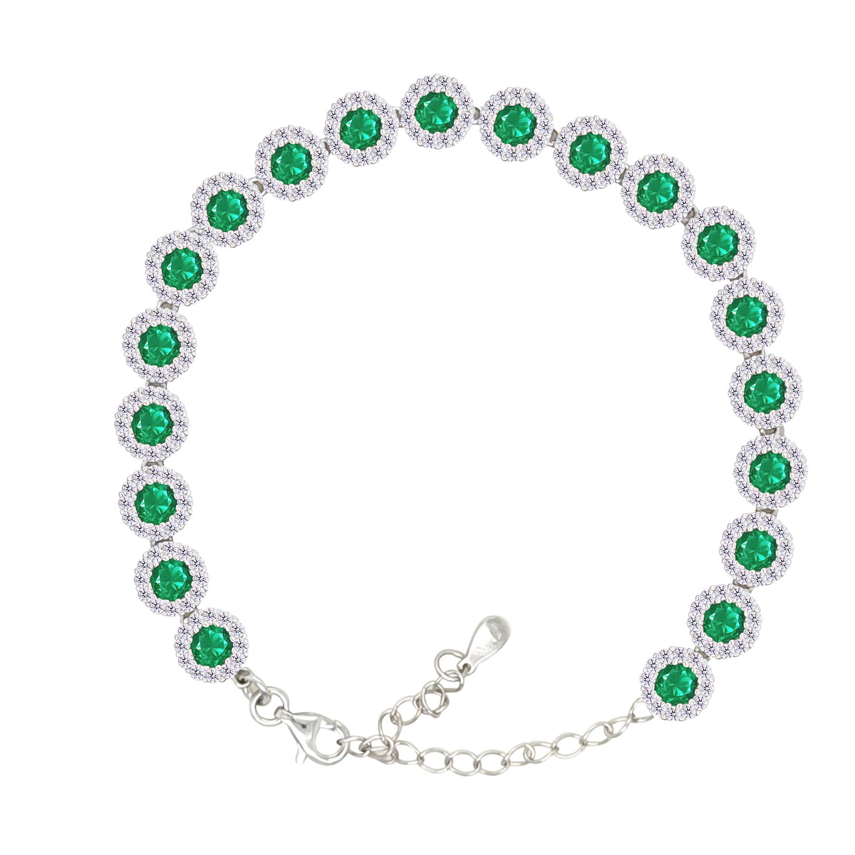 Asfour Creations Tennis Bracelet With Turquoise Pear & Emerald Zircon In 925 Sterling Silver