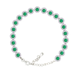 Asfour Creations Tennis Bracelet With Turquoise Pear & Emerald Zircon In 925 Sterling Silver