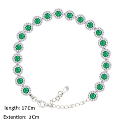 Asfour Creations Tennis Bracelet With Emerald Round Design In 925 Sterling Silver-BM0164-WG