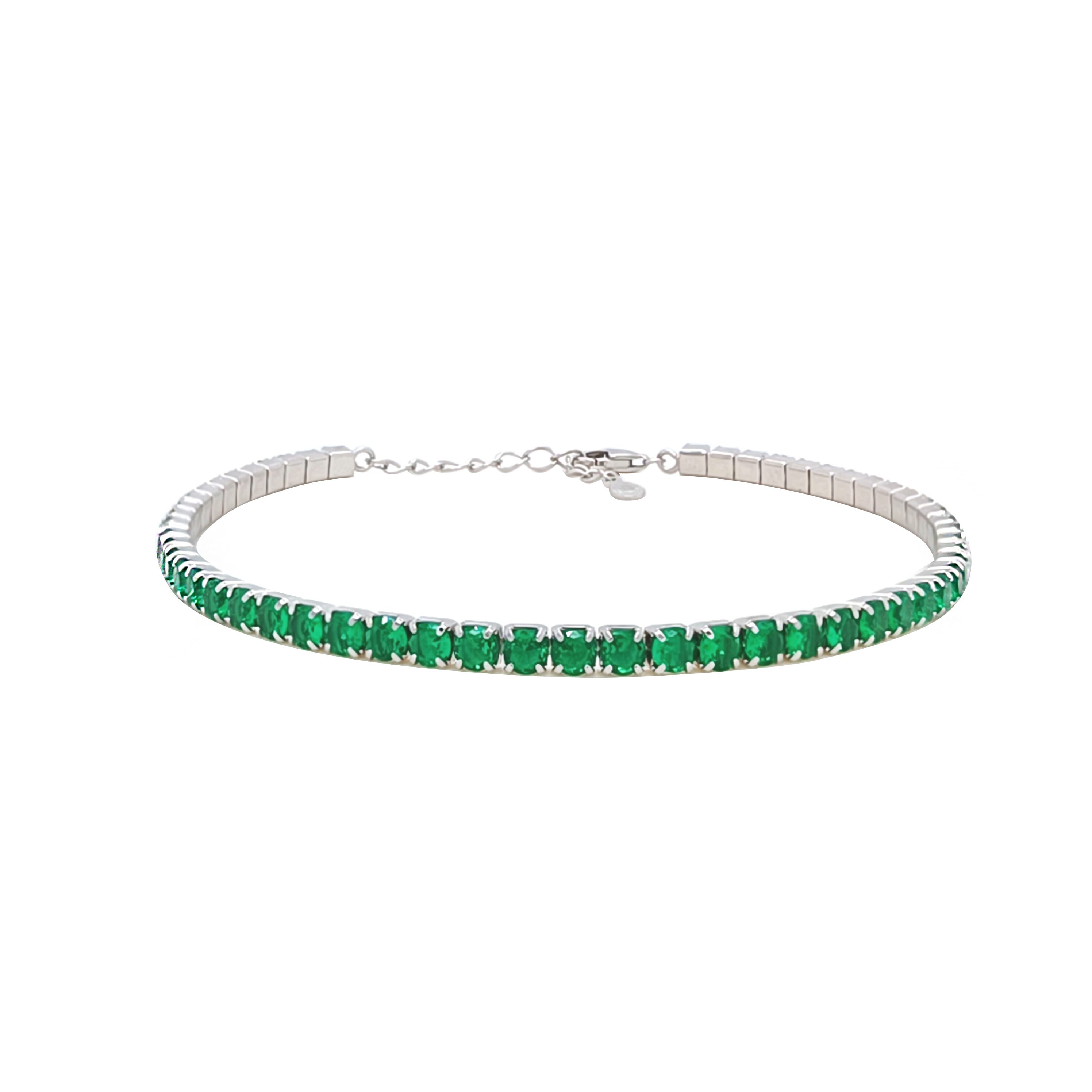 Asfour Creations Tennis Bracelet With Turquoise Pear & Emerald Zircon In 925 Sterling Silver