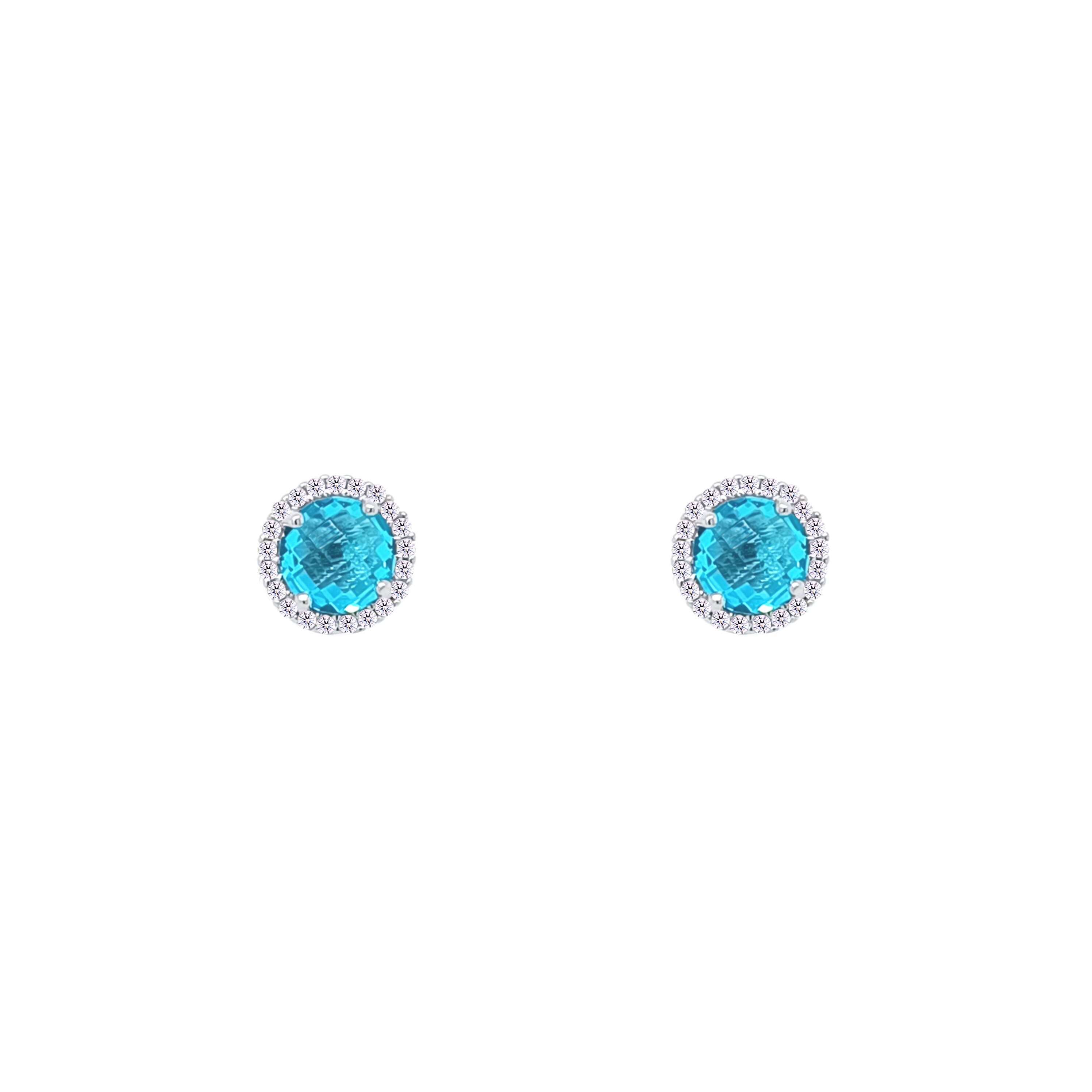 Asfour Creations Hoop Earrings With Halo Turquoise Round Stone In 925 Sterling Silver-ED0124-GC