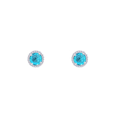 Asfour Creations Hoop Earrings With Halo Turquoise Round Stone In 925 Sterling Silver-ED0124-GC