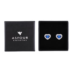Asfour Creations Stud Earrings With Blue Heart Design In 925 Sterling Silver-EM0130-B