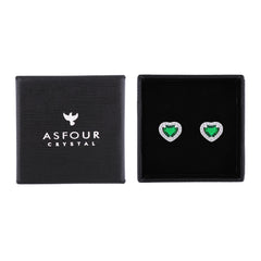 Asfour Creations Stud Earrings With Emerald Heart Design In 925 Sterling Silver-EM0130-G