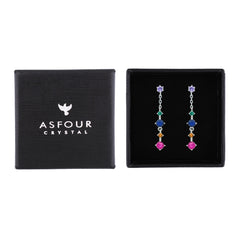 Asfour Creations Drop Earring With Multi Color Round Zircon In 925 Sterling Silver-EM0142-K