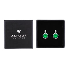 Asfour Creations Latch Back Earring With Emerald Round Zircon In 925 Sterling Silver-EM0150-G