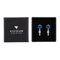 Asfour Creations Latch Back Earring With Blue Round Design In 925 Sterling Silver-EM0151-B