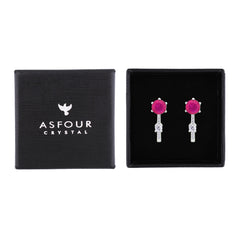 Asfour Creations Latch Back Earring With Fuchsia Round Design In 925 Sterling Silver-EM0151-F