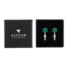 Asfour Creations Latch Back Earring With Emerald Round Design In 925 Sterling Silver-EM0151-G