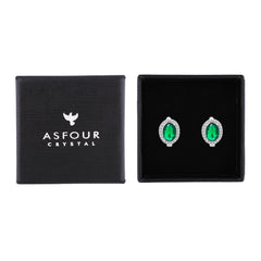 Asfour Creations Latch Back Earring With Emerald Oval Design In 925 Sterling Silver-EM0152-G
