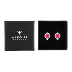Asfour Creations Latch Back Earring With Fuchsia Round Design In 925 Sterling Silver-EM0153-F