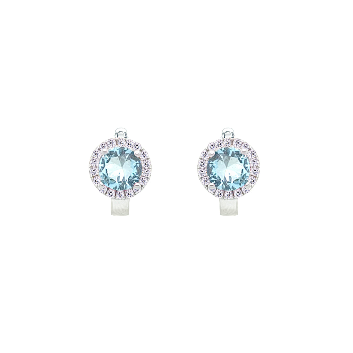 Asfour Creations Hoop Earrings With Halo Turquoise Round Stone In 925 Sterling Silver-ED0124-GC