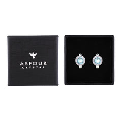 Asfour Creations Latch Back Earring With Aquamarine Round Design In 925 Sterling Silver-EM0153-LZ