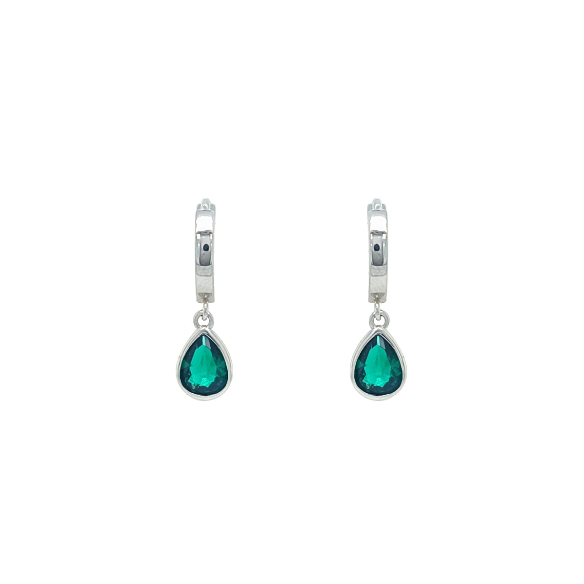 Asfour Creations Hoop Earrings With Halo Turquoise Round Stone In 925 Sterling Silver-ED0124-GC