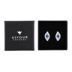 Asfour Creations Latch Back Earring With Blue Art Deco Design In 925 Sterling Silver-EM0157-WB