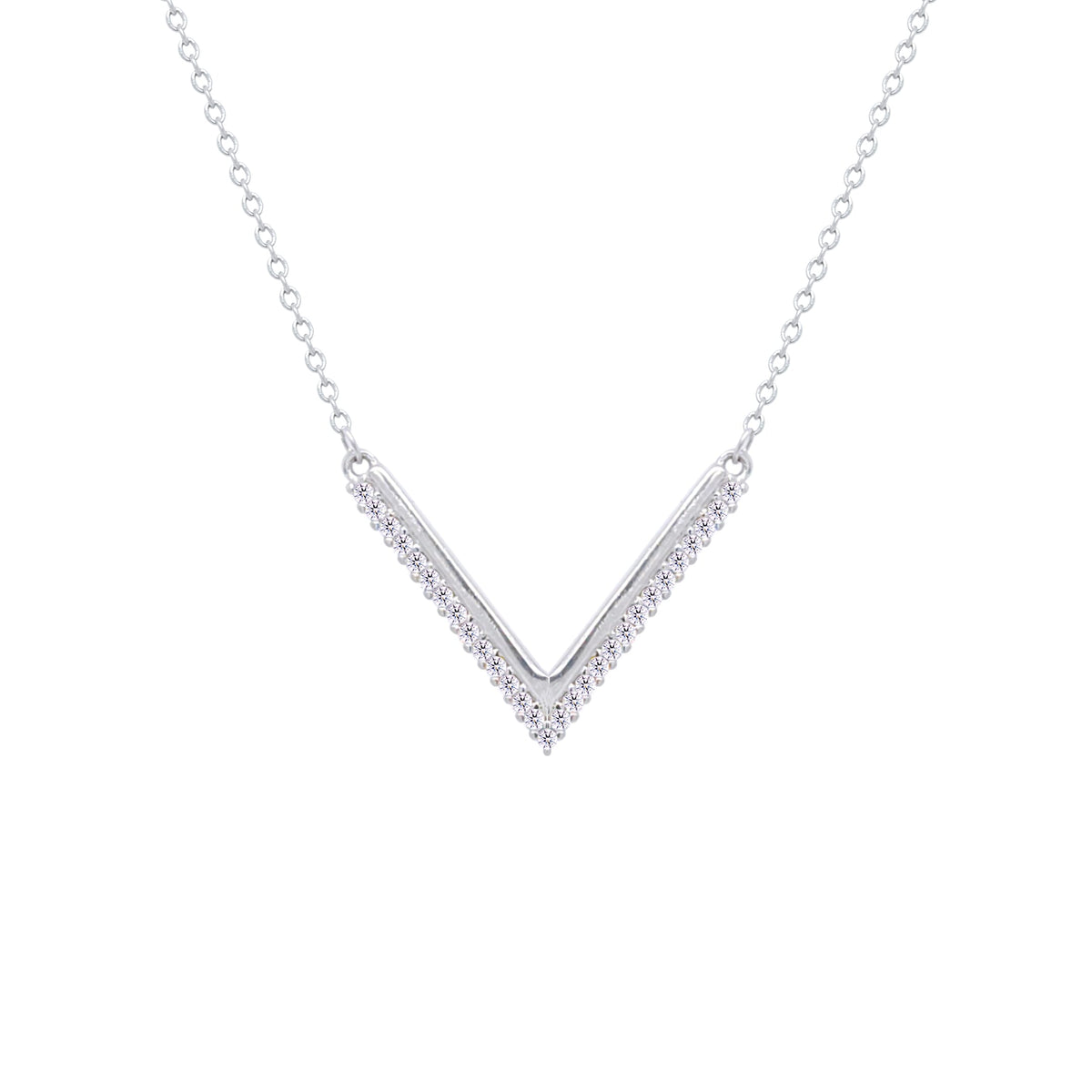 Asfour Creations Chain Necklace With V Shape Pendant In 925 Sterling Silver-ND0456