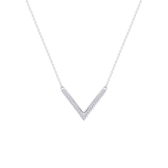 Asfour Creations Chain Necklace With V Shape Pendant In 925 Sterling Silver-ND0456