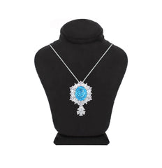 Asfour Creations Box Chain Necklace With Decorative Aquamarine Oval Pendant In 925 Sterling Silver-ND0565-M