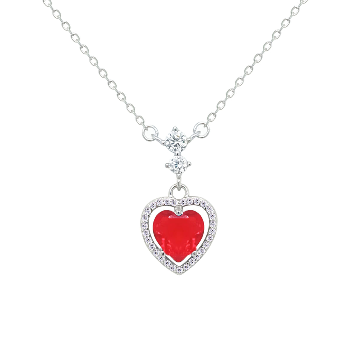 Asfour Creations Chain Necklace With Ruby Heart Pendant In 925 Sterling Silver-NM0073-R