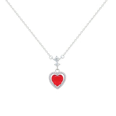 Asfour Creations Chain Necklace With Ruby Heart Pendant In 925 Sterling Silver-NM0073-R
