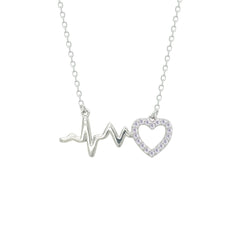 Asfour Creations Chain Necklace With Heart & Heartbeat Pendant In 925 Sterling Silver-NM0080