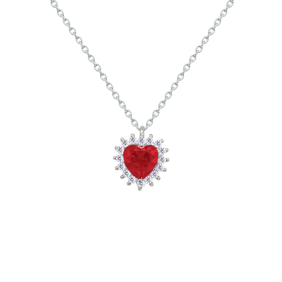 Asfour Creations Chain Necklace With Ruby Heart Pendant In 925 Sterling Silver-NM0088-R