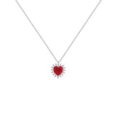 Asfour Creations Chain Necklace With Ruby Heart Pendant In 925 Sterling Silver-NM0088-R