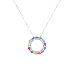 Asfour Creations Chain Necklace With Hollow Multi Color Round Pendant In 925 Sterling Silver-NM0096-K