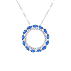 Asfour Creations Chain Necklace With Hollow Blue Round Pendant In 925 Sterling Silver-NM0096-WB