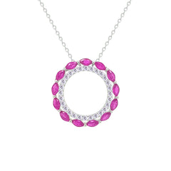 Asfour Creations Chain Necklace With Hollow Fuchsia Round Pendant In 925 Sterling Silver-NM0096-WF