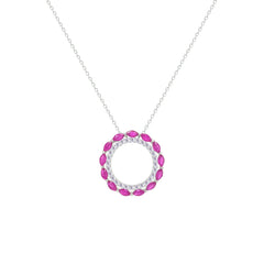 Asfour Creations Chain Necklace With Hollow Fuchsia Round Pendant In 925 Sterling Silver-NM0096-WF