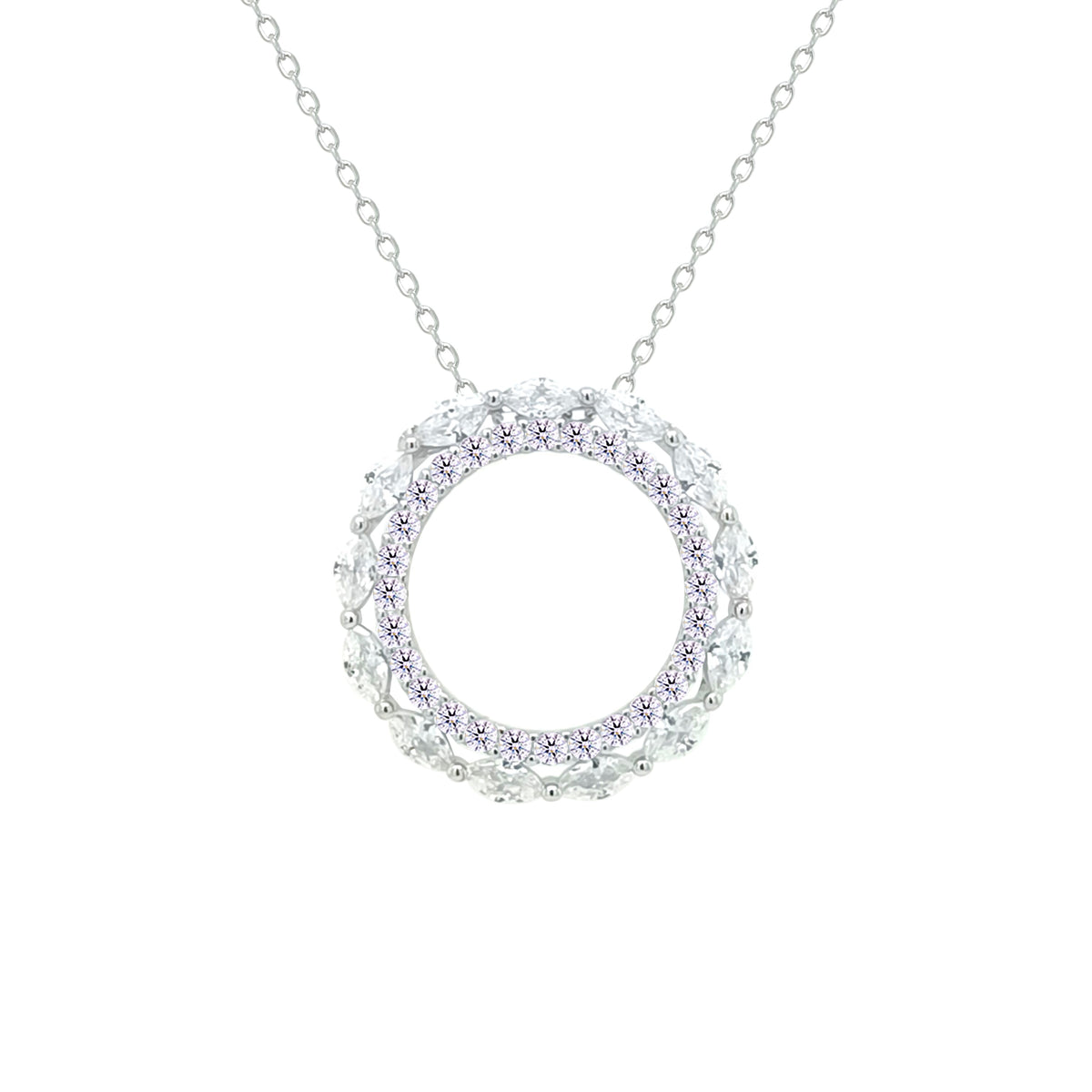 Asfour Creations Chain Necklace With Hollow Round Pendant In 925 Sterling Silver-NM0096