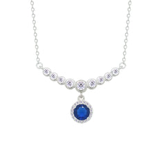 Asfour Creations Chain Necklace With Blue Round Design In 925 Sterling Silver-NM0097-WB