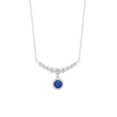 Asfour Creations Chain Necklace With Blue Round Design In 925 Sterling Silver-NM0097-WB