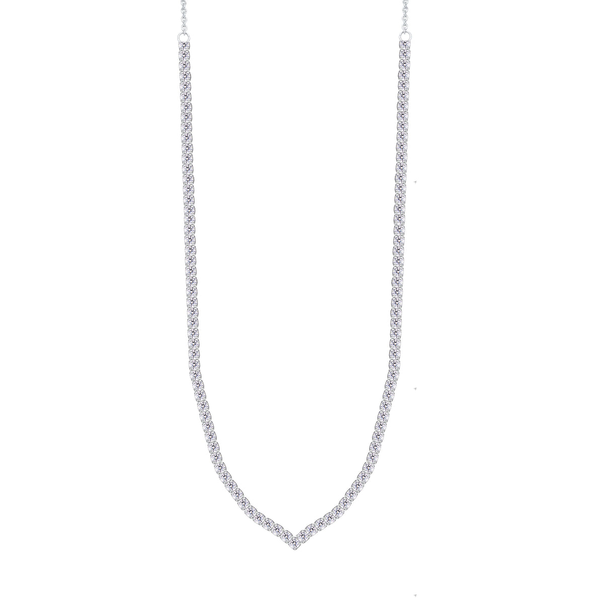 Asfour Creations Chain Tennis Necklace Inlaid With Round Zircon In 925 Sterling Silver-NM0100